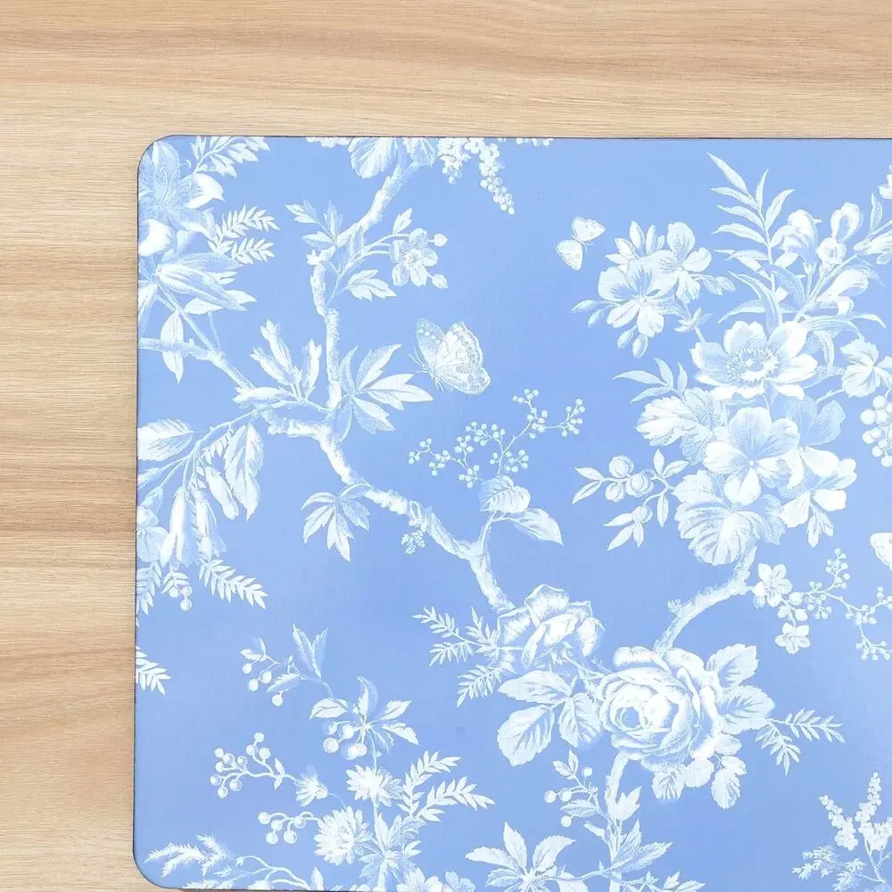 Laura Ashley Cork Placemats 12x16 Blue & White Spring Floral Set of 4 NEW